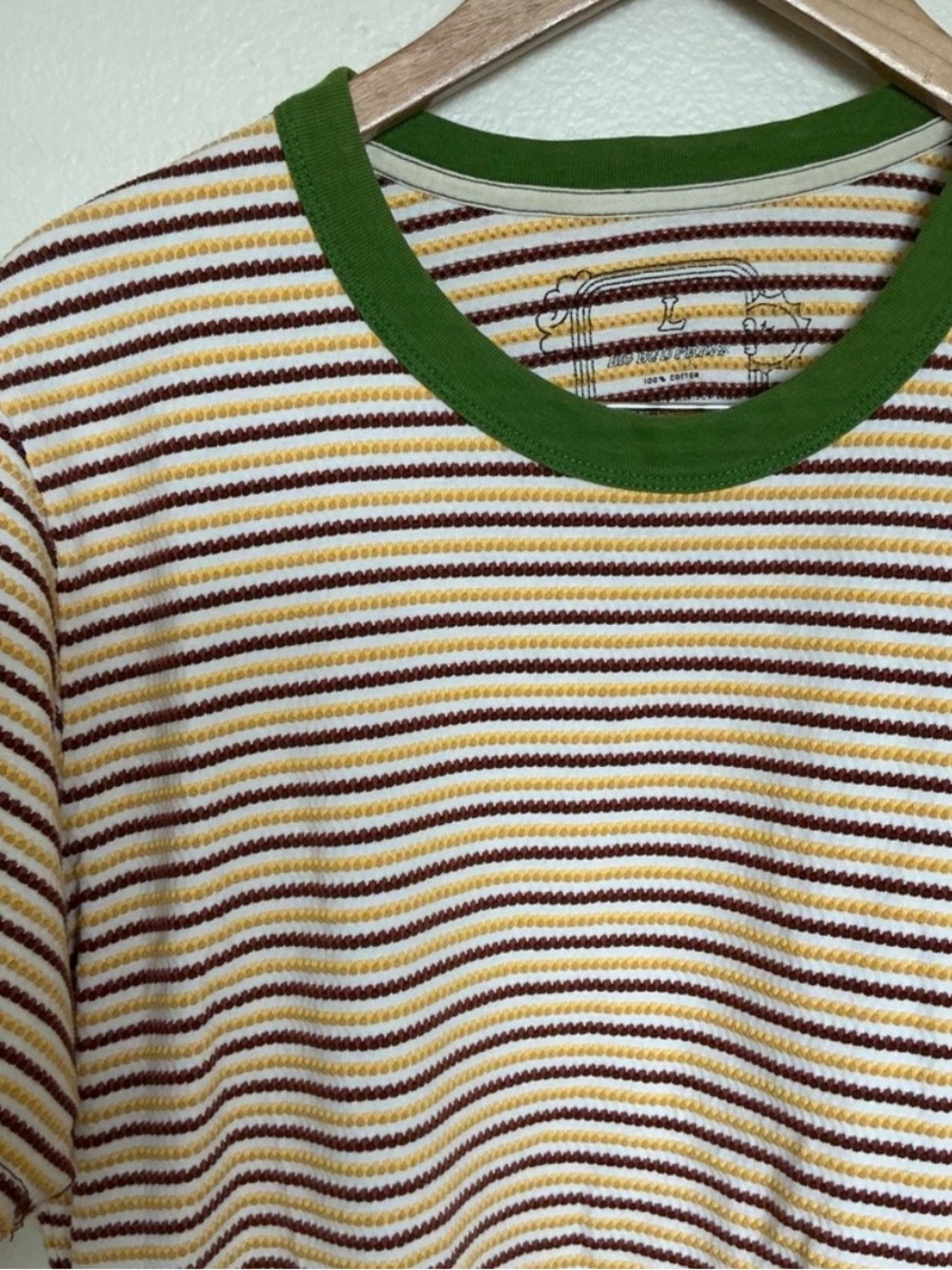Big Bud press ringer shirt Striped Green Yellow textured T-Shirt Large